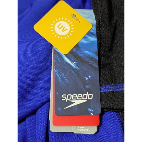 NWT SPEEDO Athletic Swim Shirt Mens XXL 2XL UV Protection Blue Black Lightweight - Picture 6 of 8